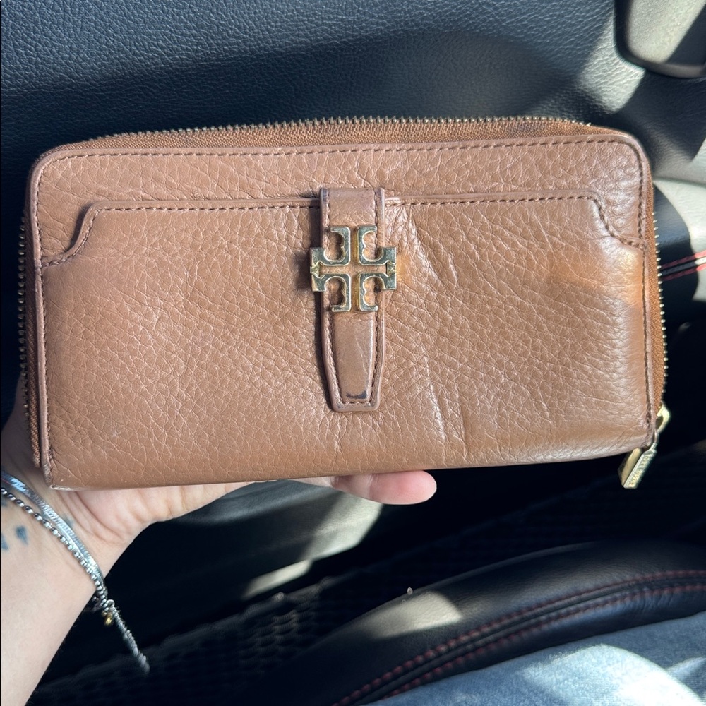 Tory Burch Brown Leather Wallet with Gold Accents